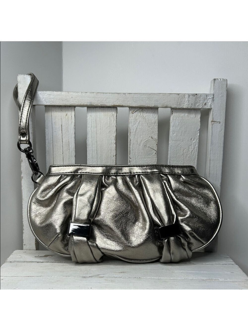 Botkier Metallic Silver Wristlet Clutch 9.5”X5”